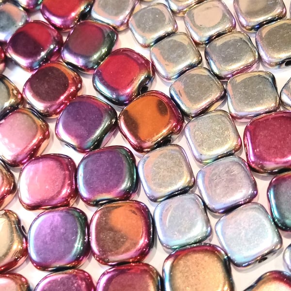 Square irredescent flat beads, shiny beads, square beads, flat beads, 