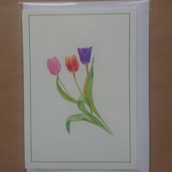 Tulips, handmade card, print & original pencil artwork drawing