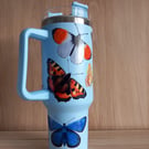 Sky Blue Nature Themed Insects Butterflies 40oz Cup Tumbler Mug