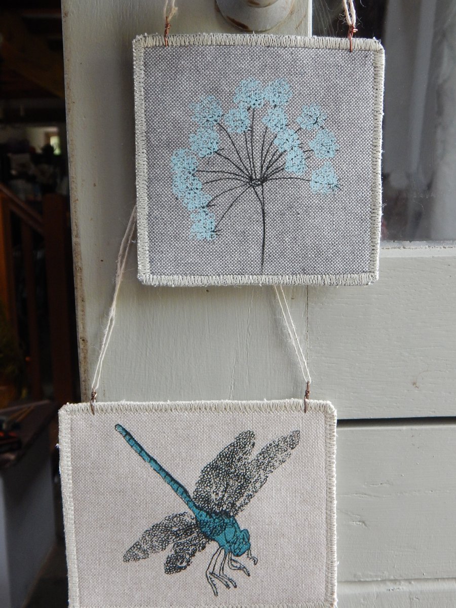 Dragonfly and Cow Parsley - 2 hanger set