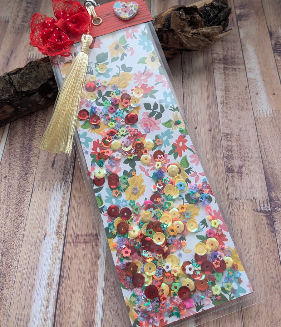 Beautiful handmade shaker bookmark, gift for reader, journal gift