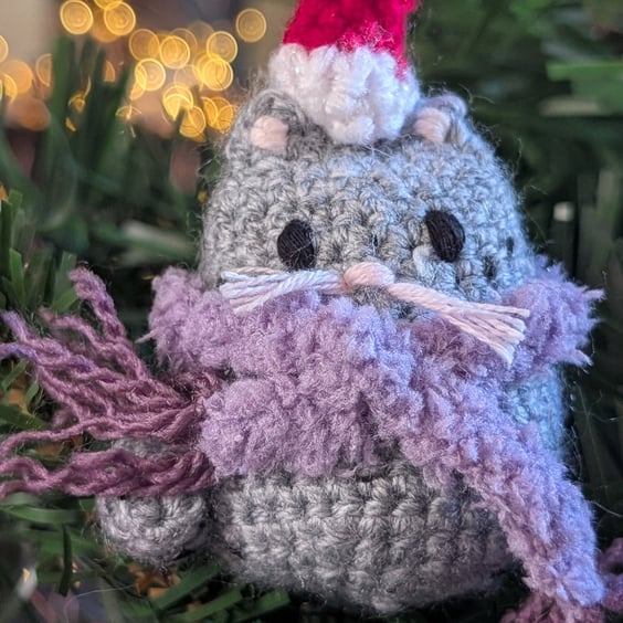 Grey Cat Christmas Tree Decoration, Cat Christmas Gift, Cat Hanging Decoration