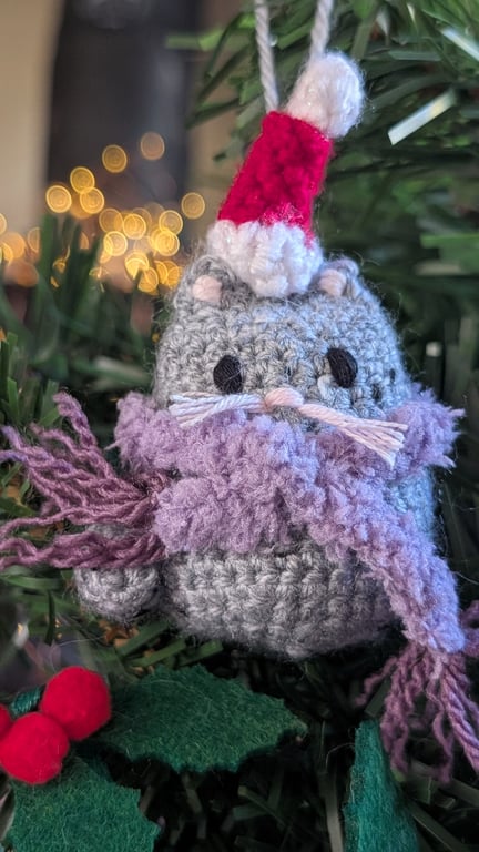 Grey Cat Christmas Tree Decoration, Cat Christmas Gift, Cat Hanging Decoration