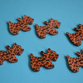 Wooden Scottie Dog Buttons Leopard Print Orange 6pk 28x20mm Scotty Puppy (DG9)