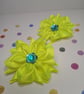 Neon Yellow Satin Flower Hair Bobbles – Handmade Ribbon Hair Ties for Girls - Image 6