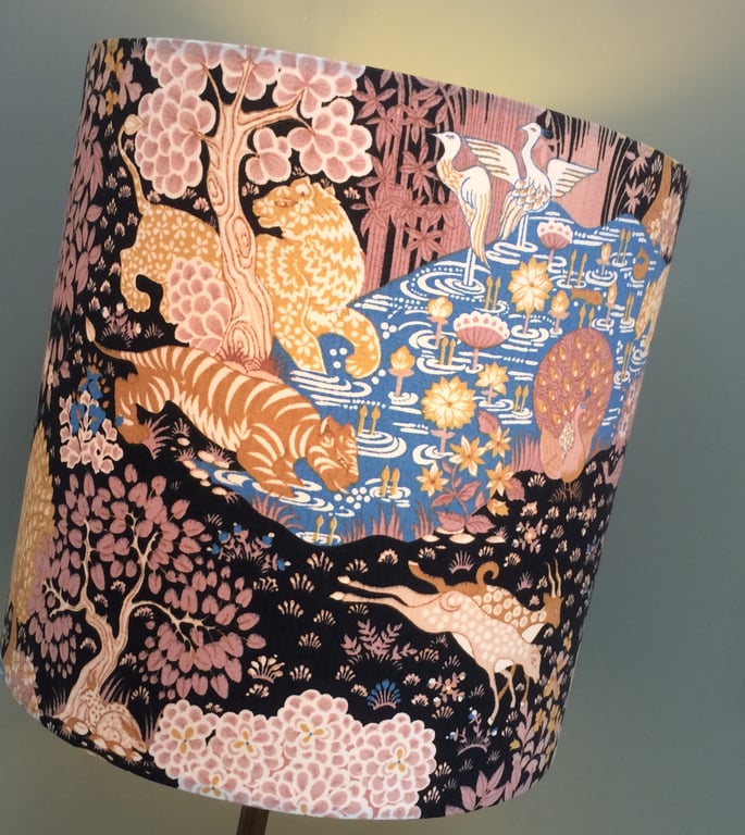 RARE Dramatic Black Animal Kingdom Lamp VIntage fabric Lampshade Option