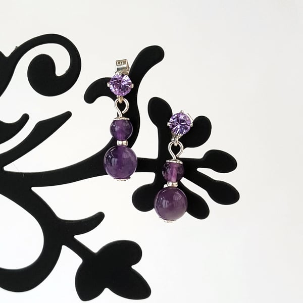 amethyst earrings, crystal studs, bead earrings, bead jewellery