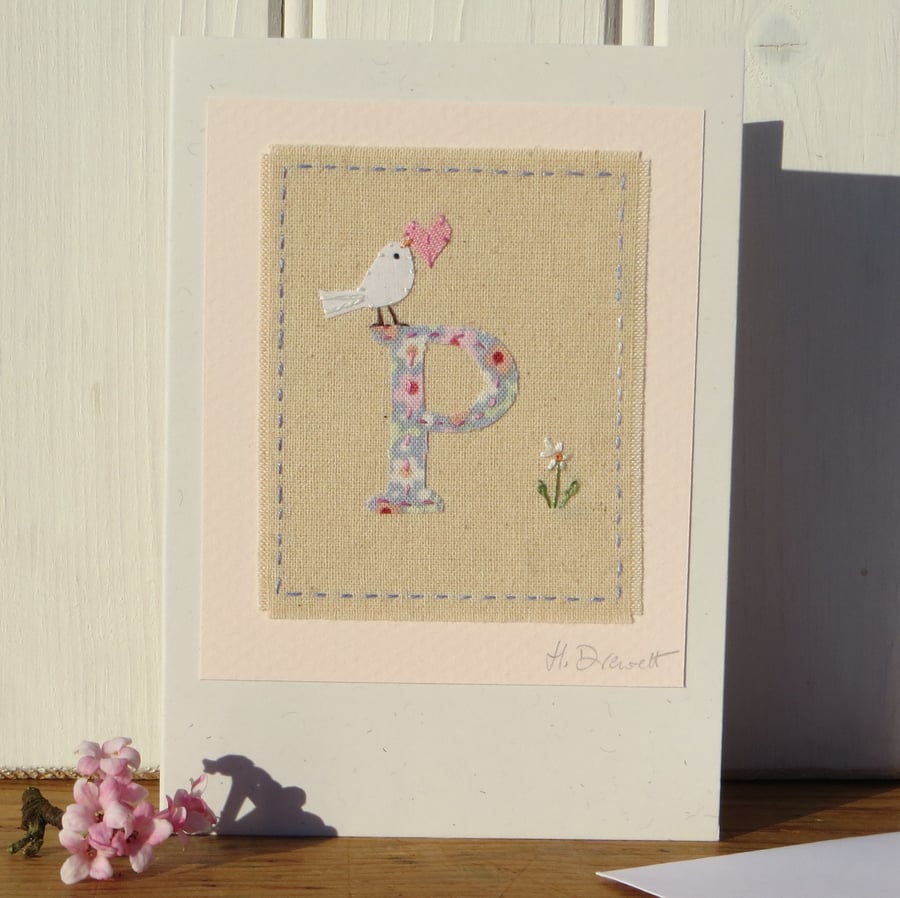 Sweet little hand-stitched letter P new baby, first birthday or Christening