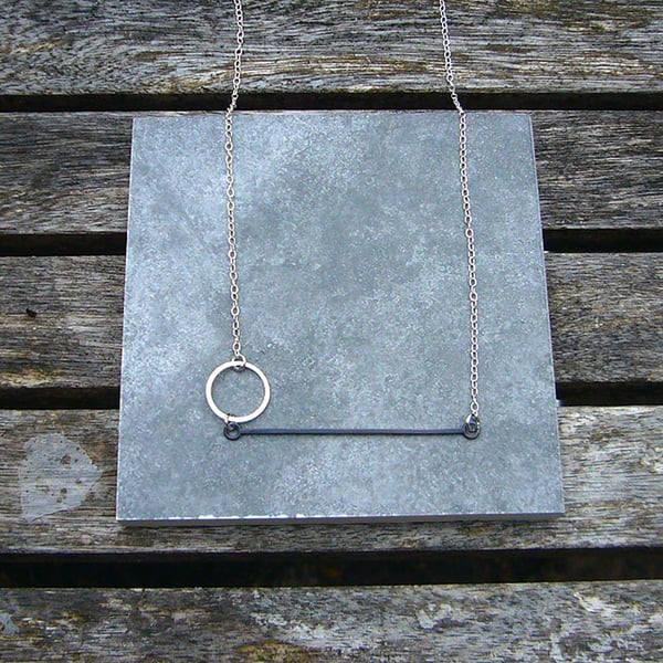 Sterling silver circle and wire necklace, silver wire necklace, round necklace