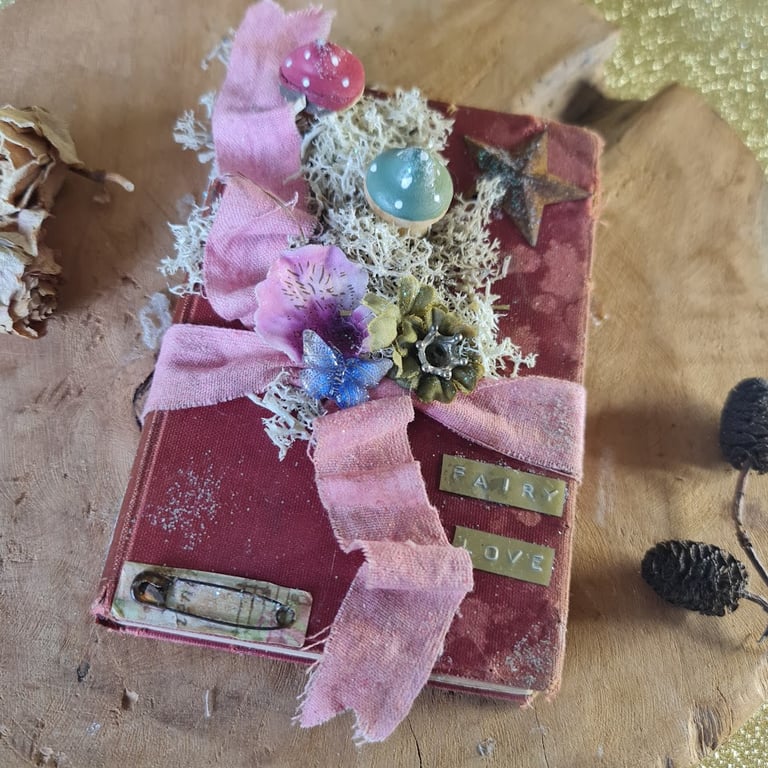 Whimsical decorative altered book textile art