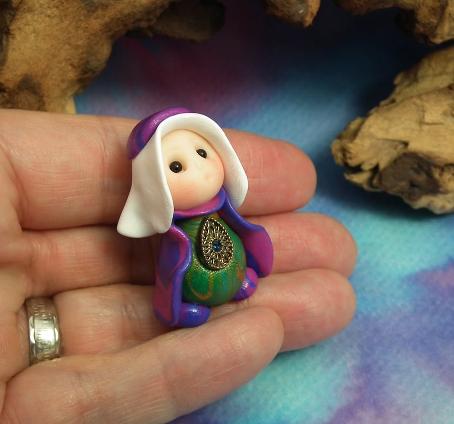 Princess 'Valeri' Tiny Royal Gnome with Jewels & Wimple OOAK Sculpt Ann Galvin