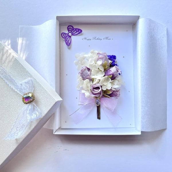 Handmade Personalised Dried Flower Birthday Card for Mum, Wife, Daughter C043