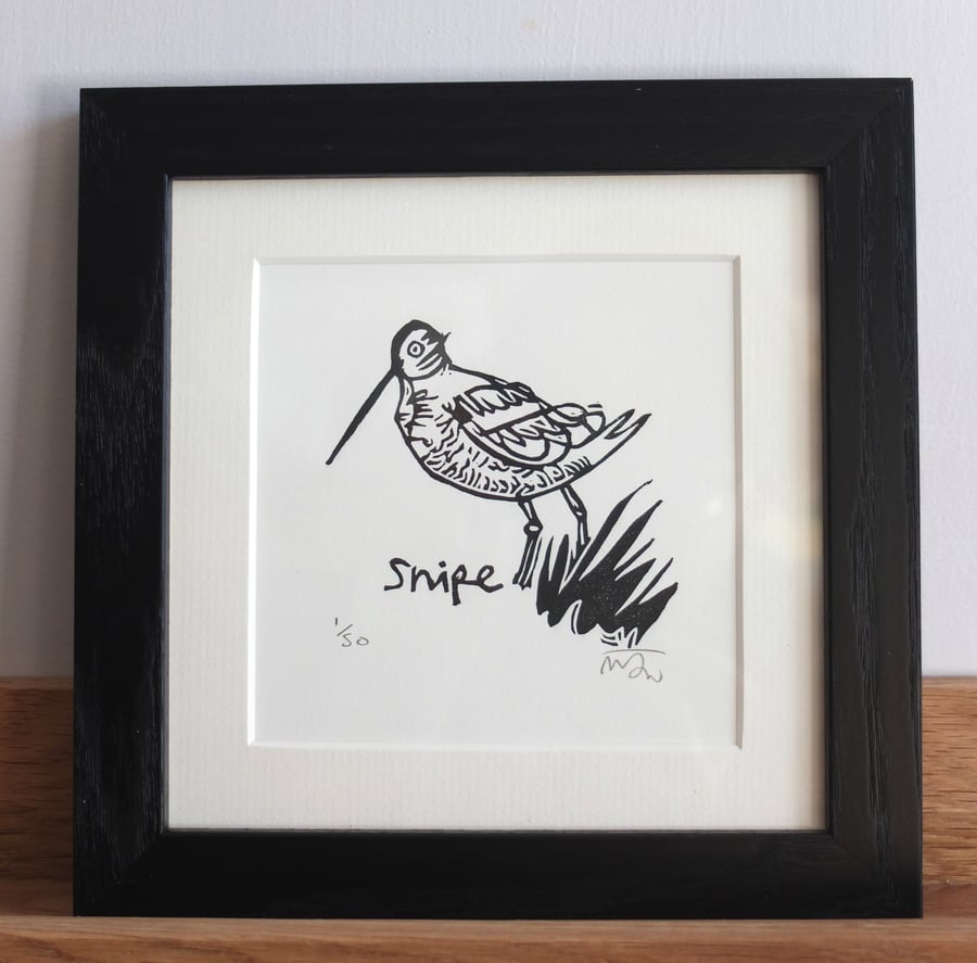Snipe - bird lino print