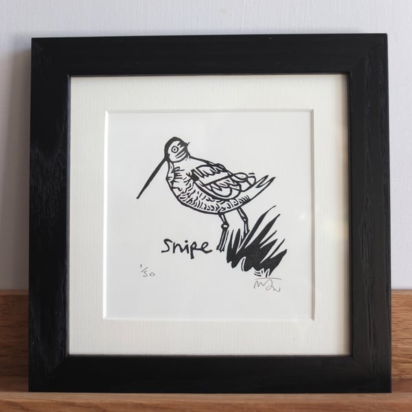 Snipe - bird lino print - super seconds
