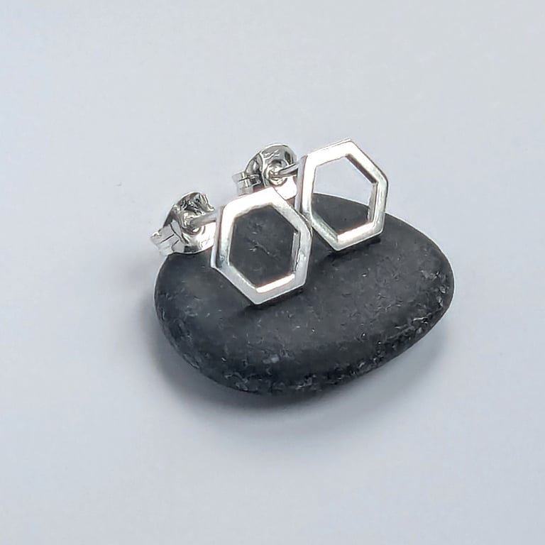 Sterling Silver Six Sided Stud Earrings