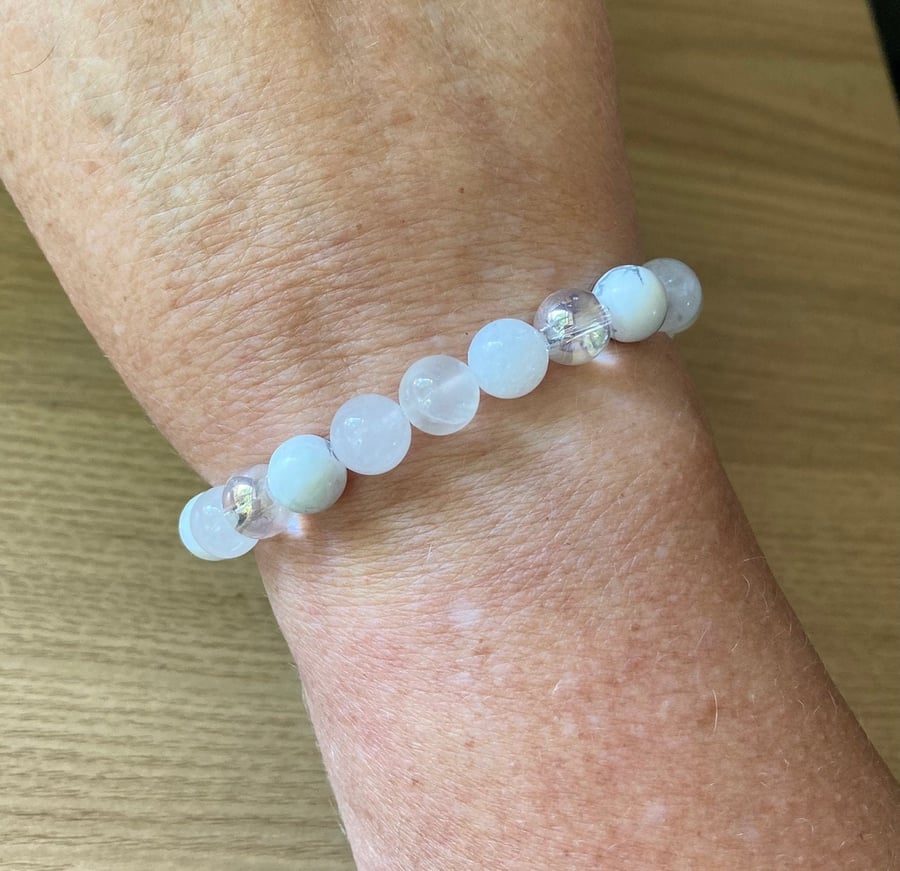 Soul Star Chakra Bracelet, Selenite, Moonstone, Howlite
