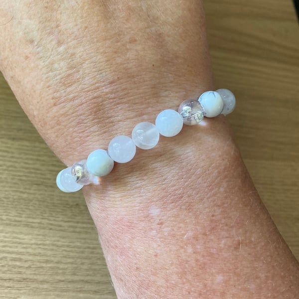 Soul Star Chakra Bracelet, Selenite, Moonstone, Howlite