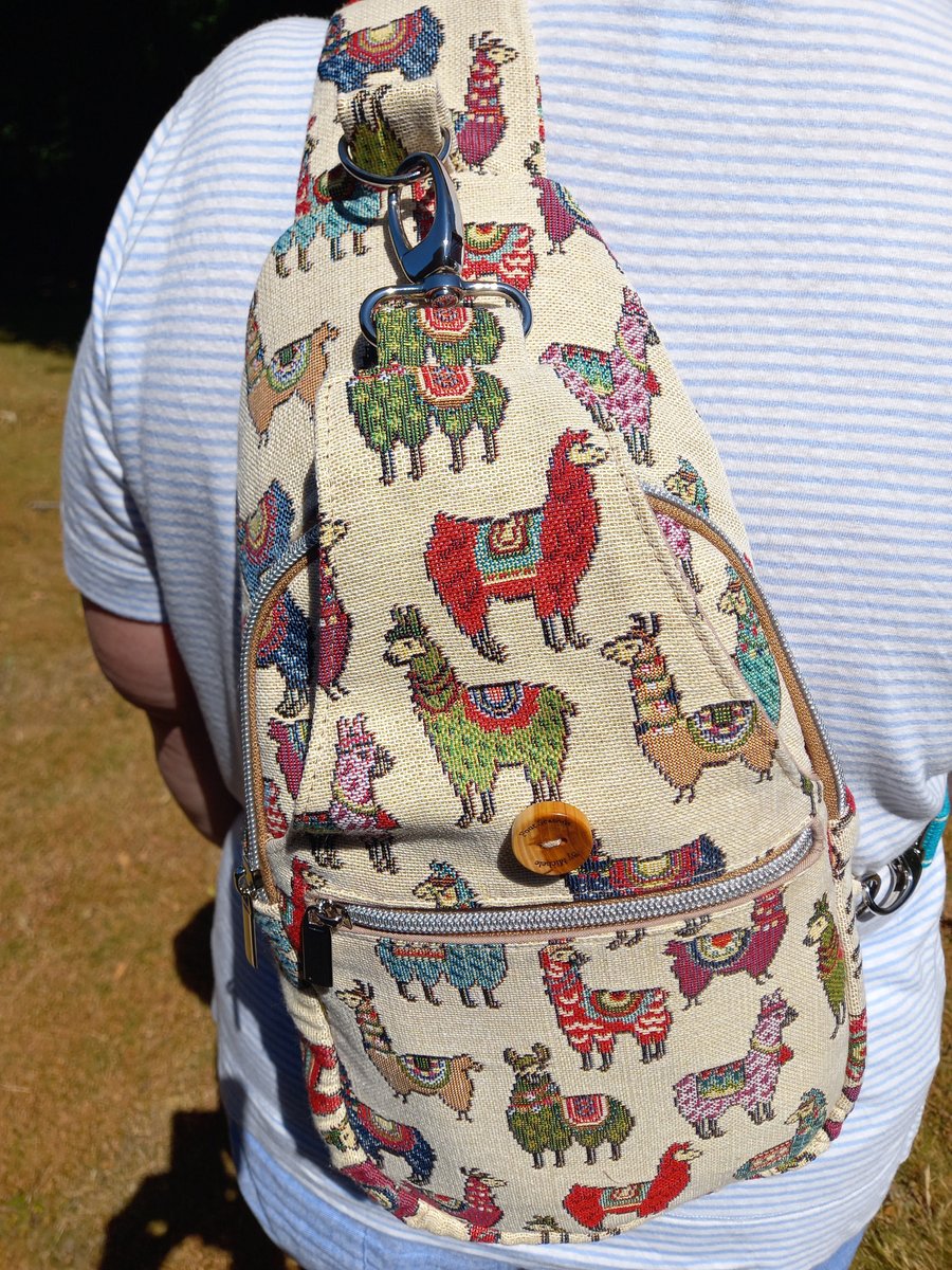 Tapestry Llamas Sling Bag with adjustable strap