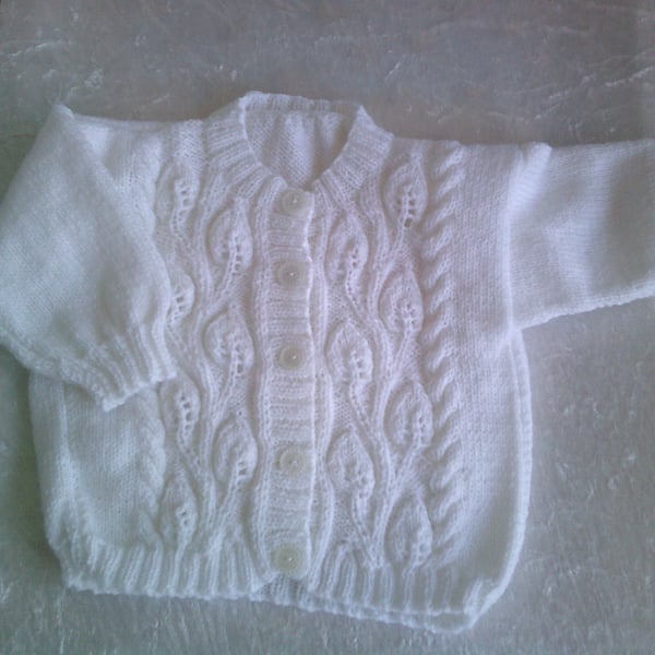 18 inch white Round neck Cardigan with Leave design