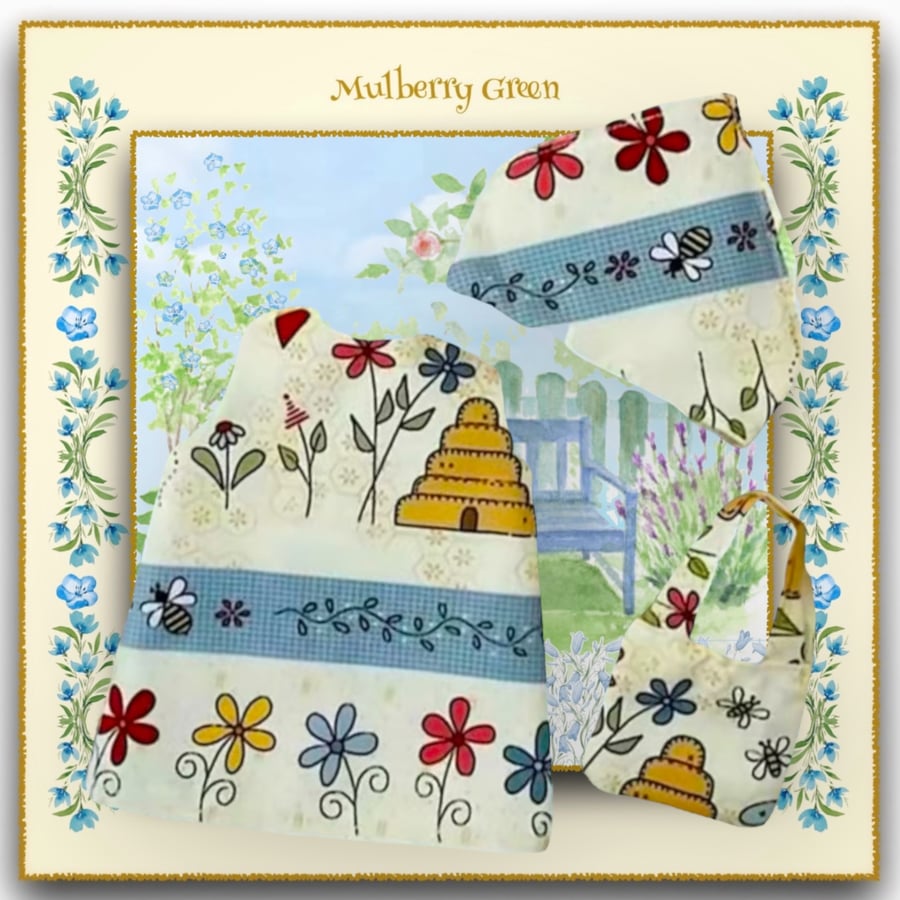 Honey Bees Dress, Headscarf and Bag