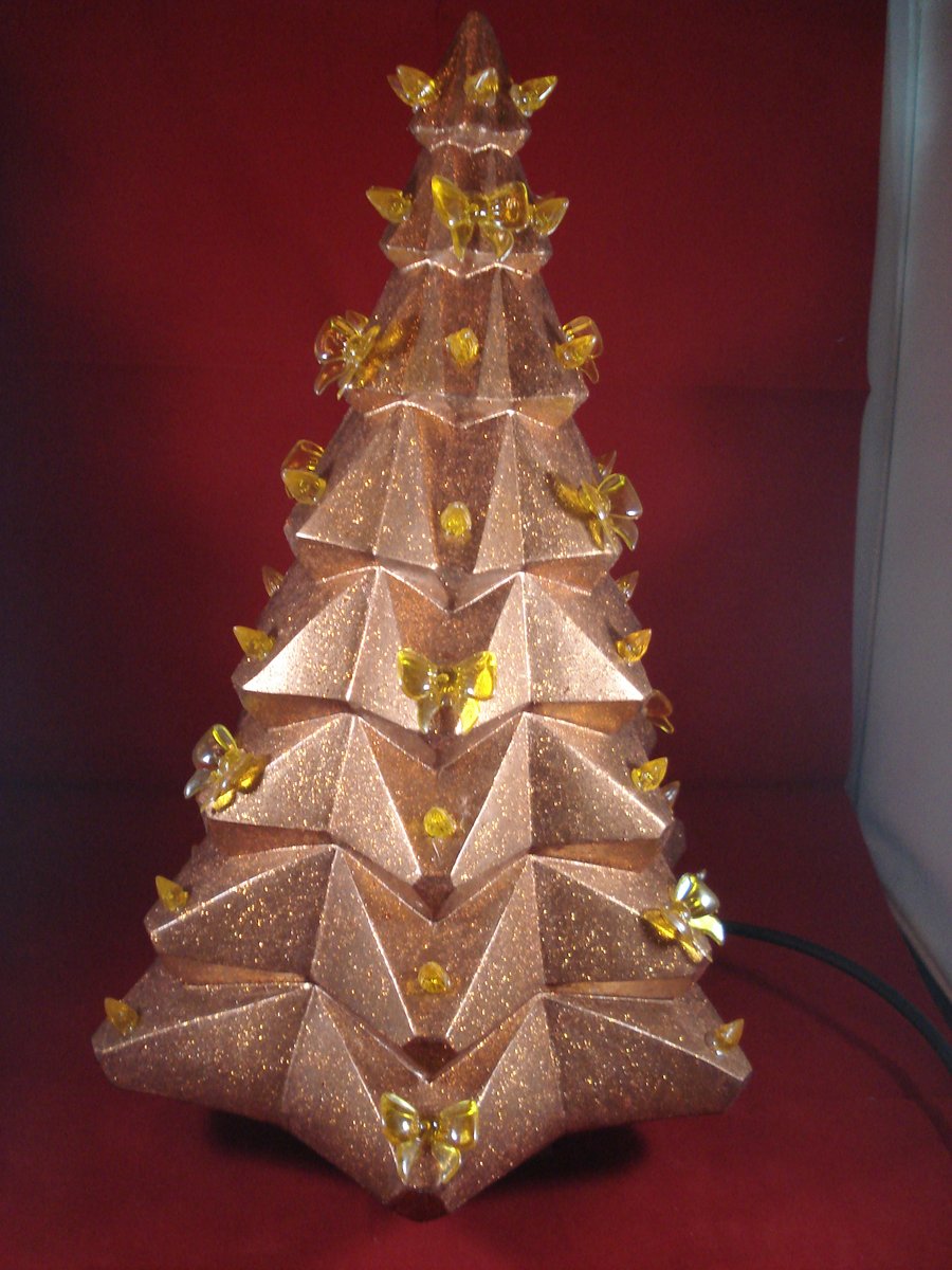 Ceramic Glittery Copper Xmas Christmas Tree Table Lamp Ornament Decoration.