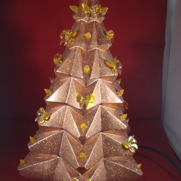 Ceramic Glittery Copper Xmas Christmas Tree Table Lamp Ornament Decoration.