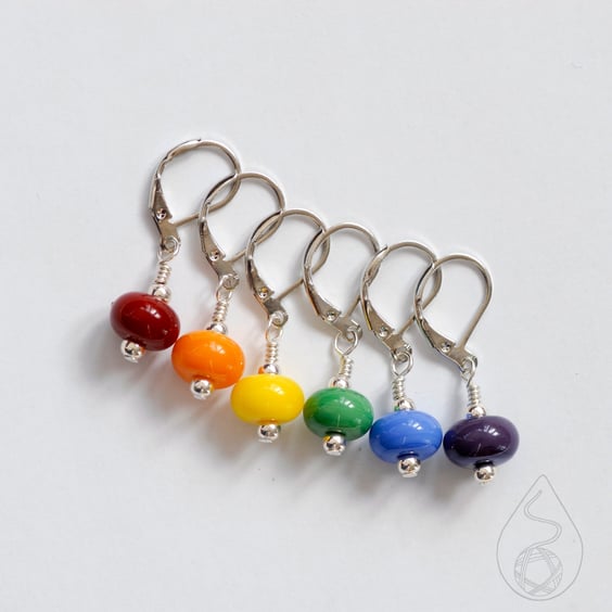 Lampwork Stitch Markers - Pride Rainbow