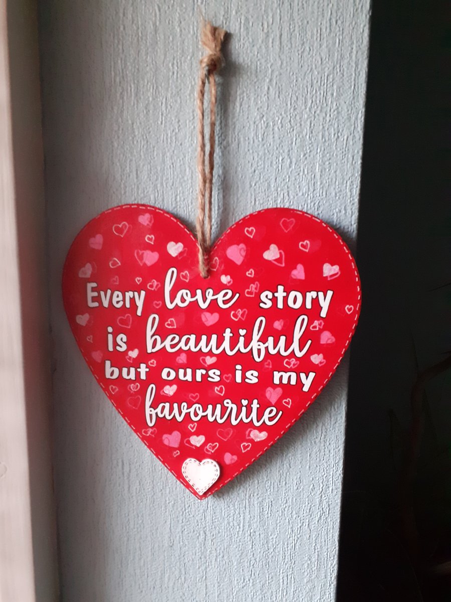 heart shaped hanging decoration with wording  in vinyl