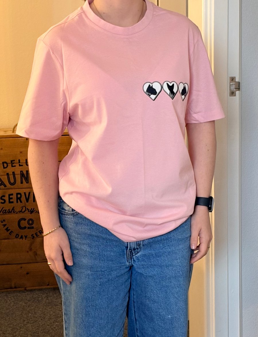 One of a Kind Cat Heart T-Shirt – Baby Pink Relaxed Fit, Size Small (36”)