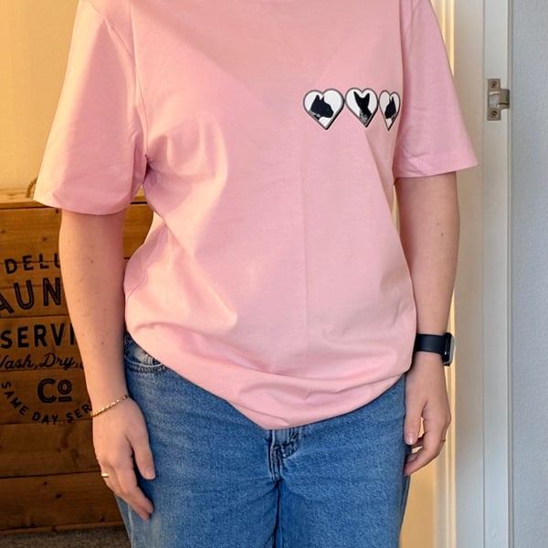 One of a Kind Cat Heart T-Shirt – Baby Pink Relaxed Fit, Size Small (36”)