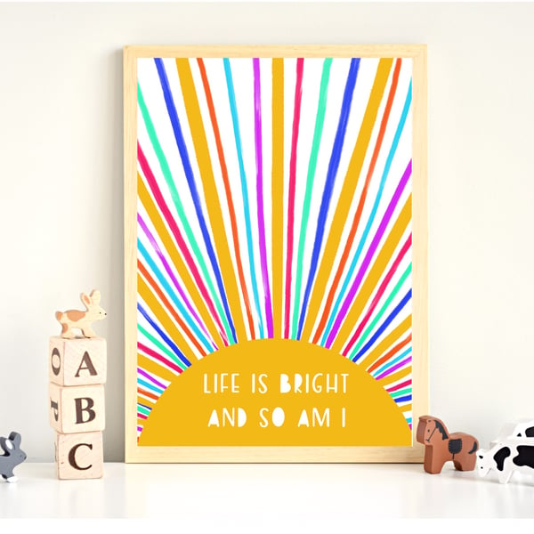 Sun Rainbow Affirmation Print, Nursery Decor, New Baby Gift, 1st Birthday Gift