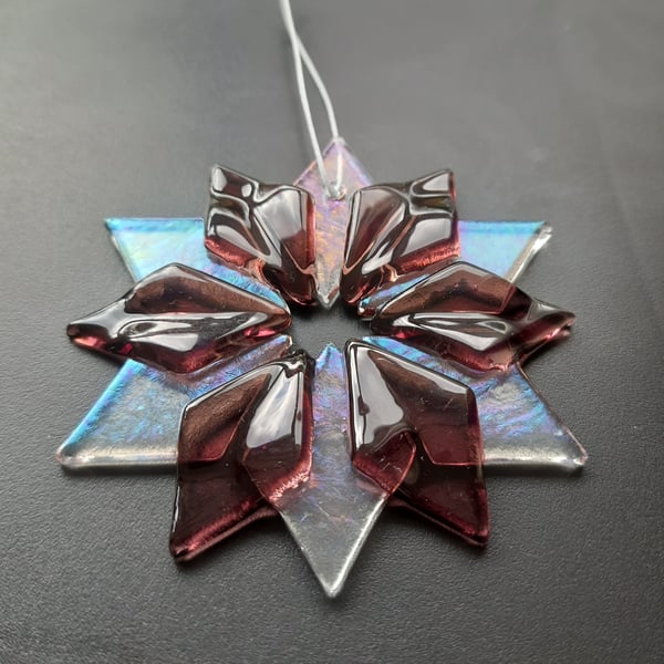 Fused Glass Snowflake Decoration - Amethyst purple
