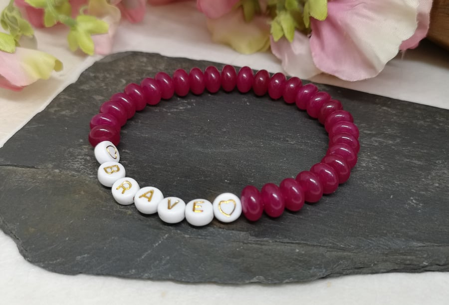 Pink chalcedony "brave" stretch gemstone bracelet, manifest, intention
