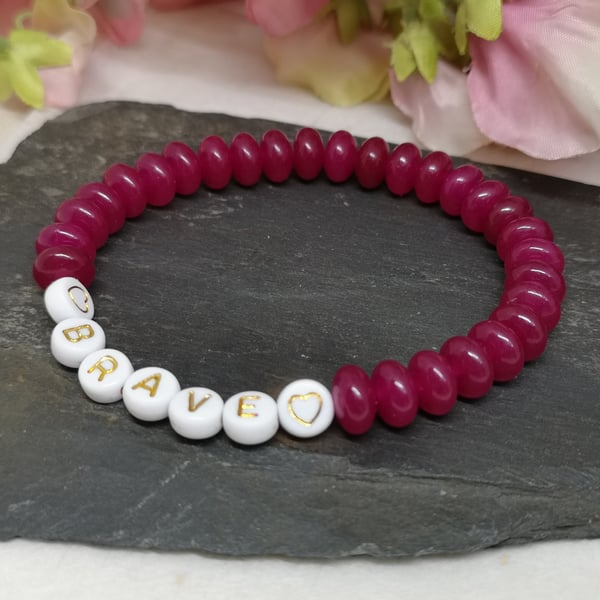 Pink chalcedony "brave" stretch gemstone bracelet, manifest, intention