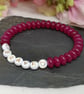 Pink chalcedony "brave" stretch gemstone bracelet, manifest, intention - Image 1