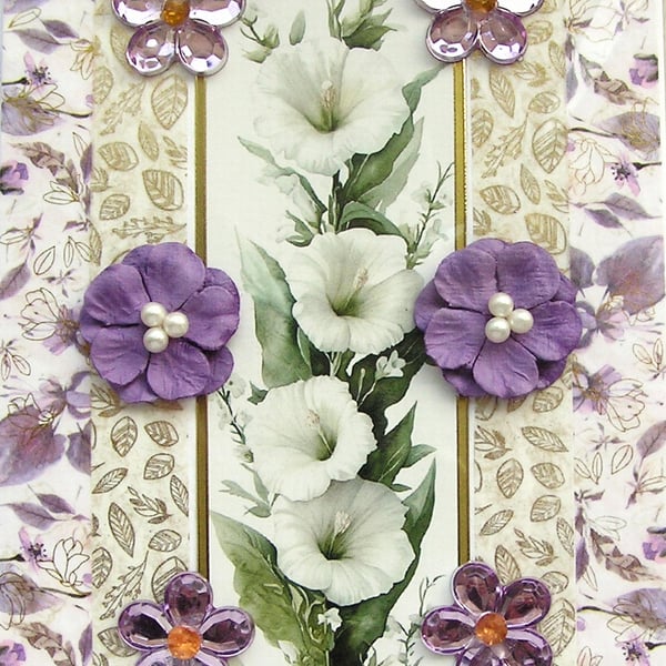 White Flowers Hand Crafted Decoupage Greeting Card - Blank 3257