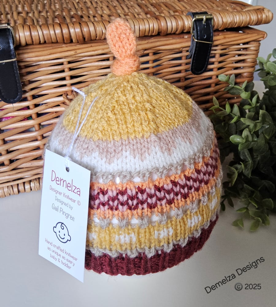 Designer  Baby Knotted Fairisle Hat 3-9 months size 