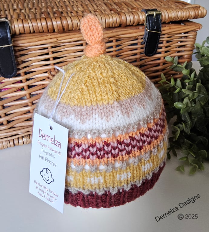 Designer  Baby Knotted Fairisle Hat 3-9 months size 