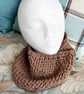 Brown Pompom Hat, cowl and fingerless mitts - Image 3