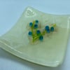 Fused glass flower strewn heart trinket dish