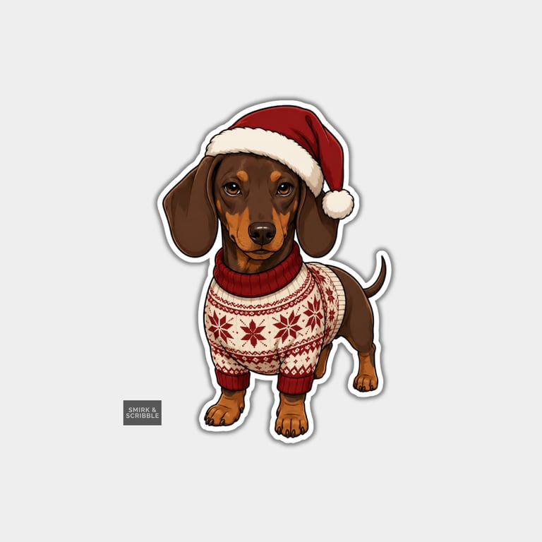 Funny Christmas Sticker Vinyl Xmas Decal For Adults - Serious Dachshund Dog 