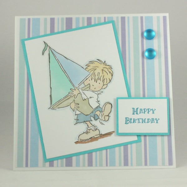 Handmade birthday card - boy with sailing boat