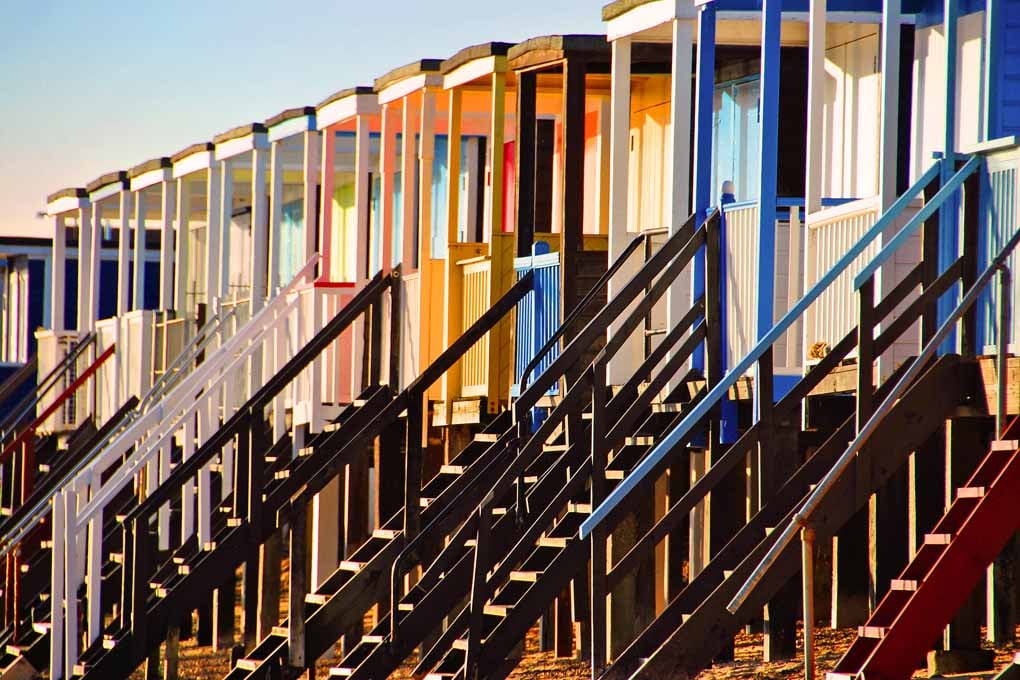 Thorpe bay beach huts Essex UK 18"x12" Print