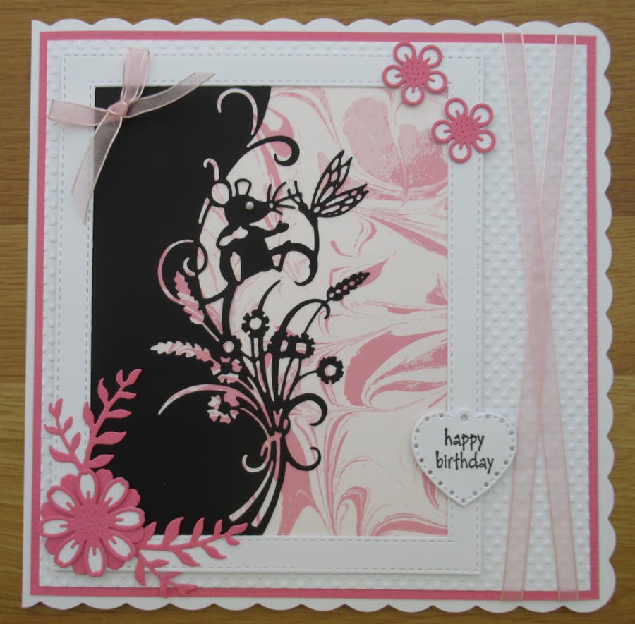 Mouse & Dragonfly - 8x8" Birthday Card