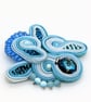 Blue Soutache Brooch Crystal Beaded Handmade Statement Pin Gift