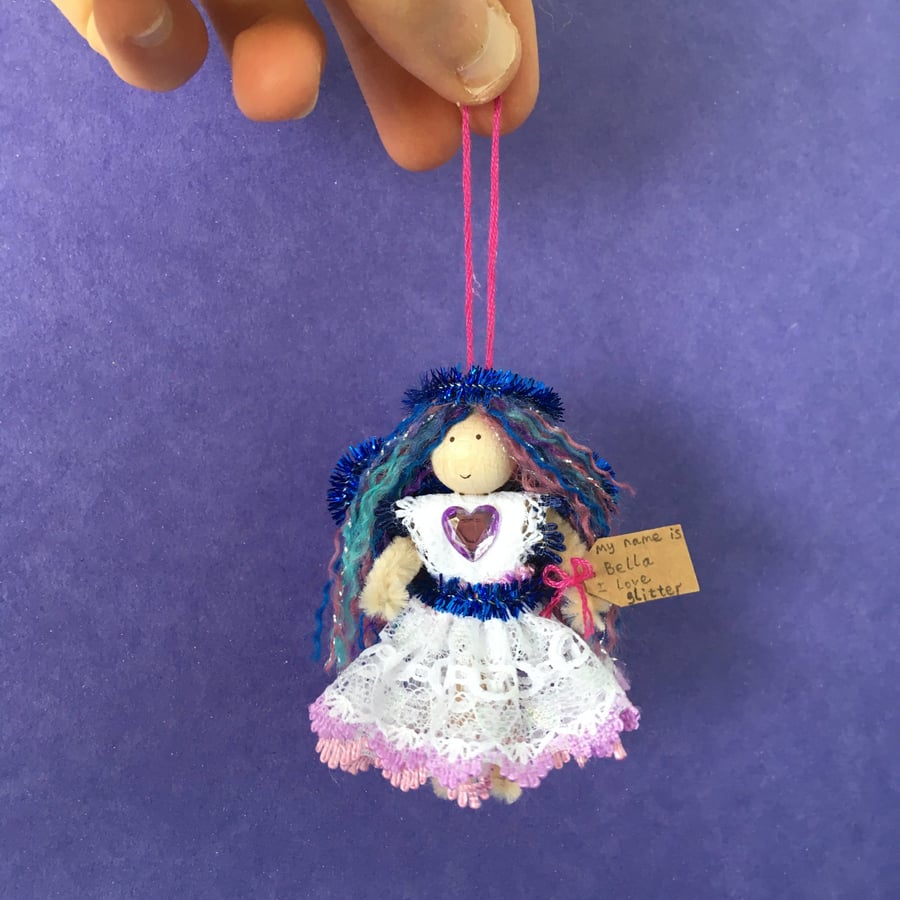 Tiny Purple, Blue And Pink Hair Fairy Doll Decoration 