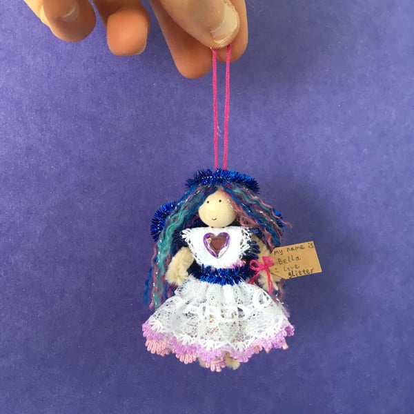Tiny Purple, Blue And Pink Hair Fairy Doll Decoration 