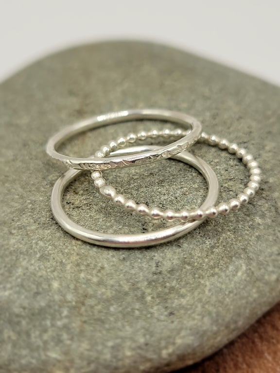Sterling Silver Skinny Stacking Rings - Set of three 