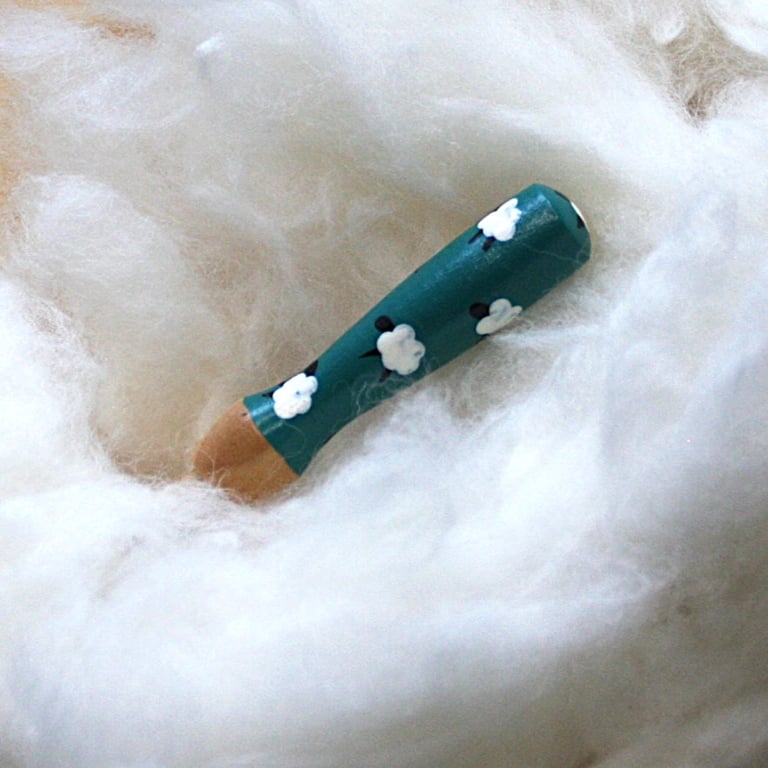  Hand painted wooden needle grip tool for needle felting with sheep design