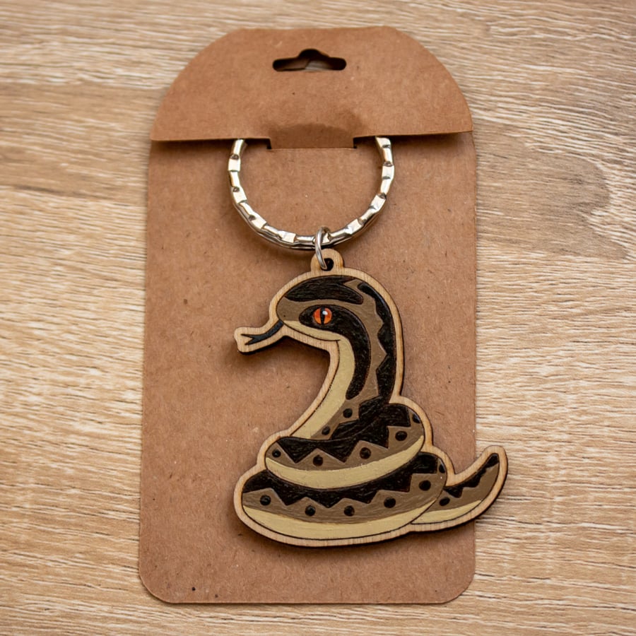 Hand-Painted Wooden Adder Keyring – British Wildlife Gift